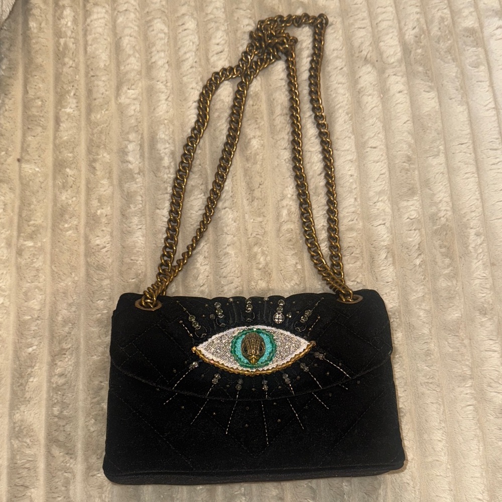 Kurt Geiger Black Velvet Eye Crossbody Bag